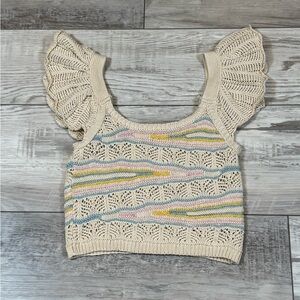 Zara Cream Crochet Crop Top with Pastel Stripes